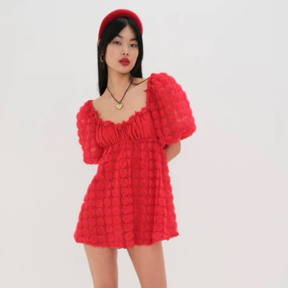 For Love and Lemons Red 3D Rosettes Mini Dress, L